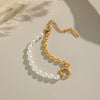 Wholesale Elegant Simple Versatile Oval Gold Bead Pearl Stainless Steel Jewelry Bracelet With Geometric Pattern Electroplating For Women