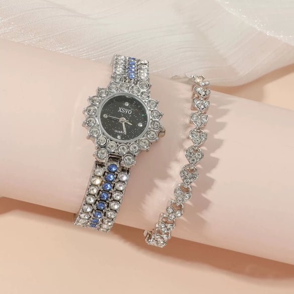 Wholesale Elegant Small And Exquisite Rhinestone Strap Ladies' Watch Set With Stainless Steel Strap Alloy Case And Round Dial