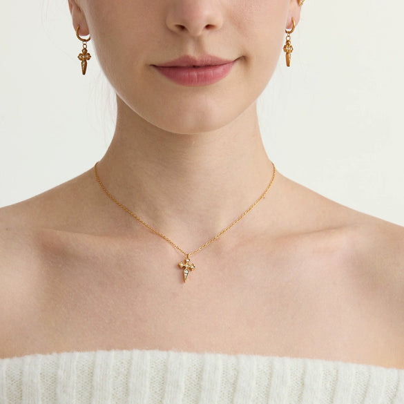 Wholesale Elegant Stainless Steel Jewelry With Cross Crown Roman Numerals Electroplated For Women Earrings Necklaces Bracelets