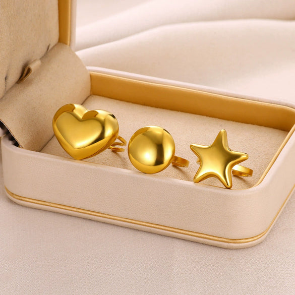 Wholesale Elegant Stainless Steel Open Ring With Star Heart Geometric Pattern And Electroplating Treatment