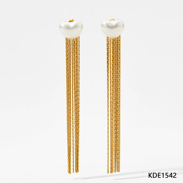 Wholesale Elegant Stainless Steel Pearl Long Tassel Earrings With Geometric Design And Electroplating For Women