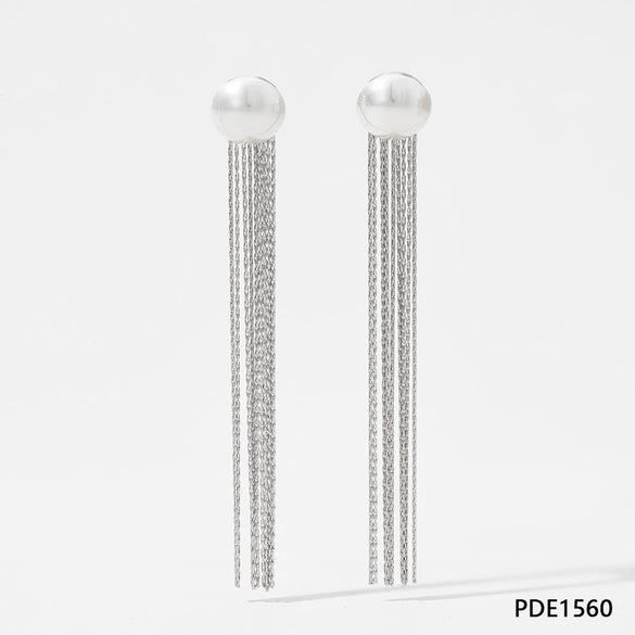 Wholesale Elegant Stainless Steel Pearl Long Tassel Earrings With Geometric Design And Electroplating For Women