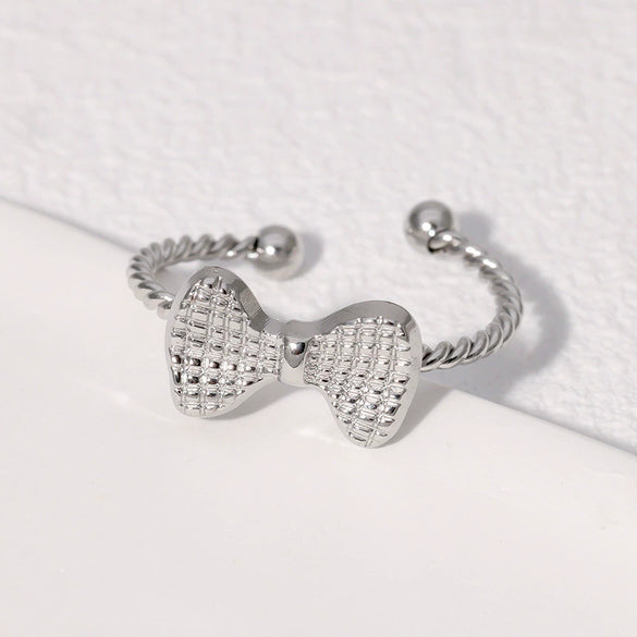 Wholesale Elegant Sweet Bow Open Gold Plated Stainless Steel Ring For Women