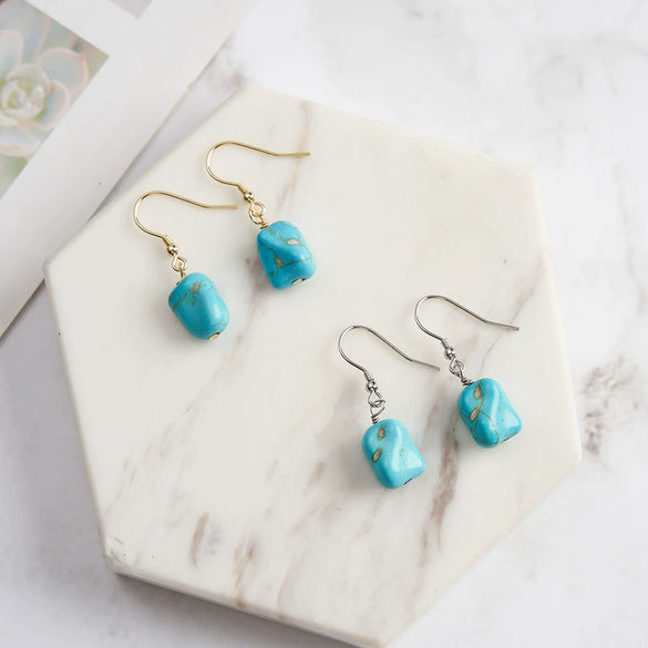 Wholesale Elegant Turquoise S925 Sterling Silver Geometric Retro Earrings With Electroplating