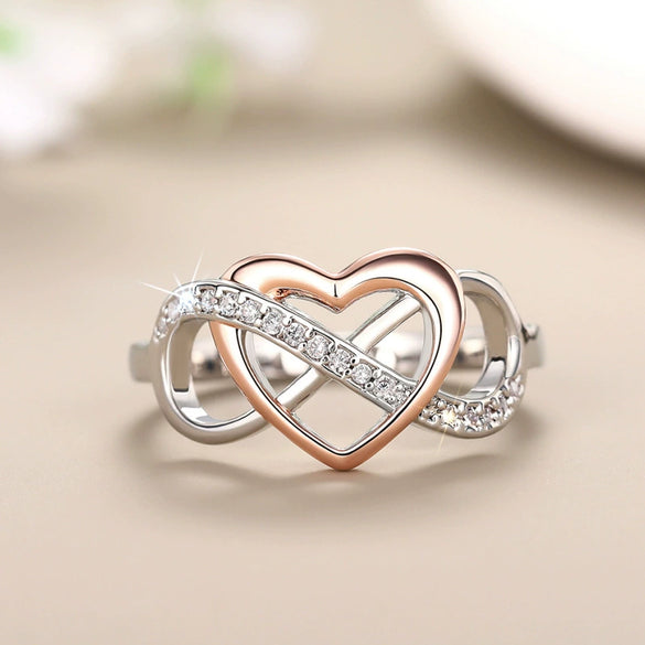 Wholesale Elegant Twocolor Geometric Cut Out Heart Copper Ring With Zirconia For Women