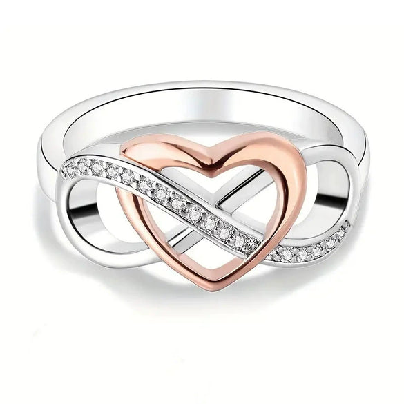 Wholesale Elegant Twocolor Geometric Cut Out Heart Copper Ring With Zirconia For Women