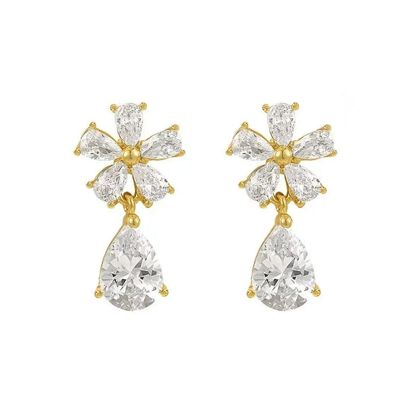 Wholesale Elegant Women's Copper Earrings With Flower And Geometric Drop Shape Design