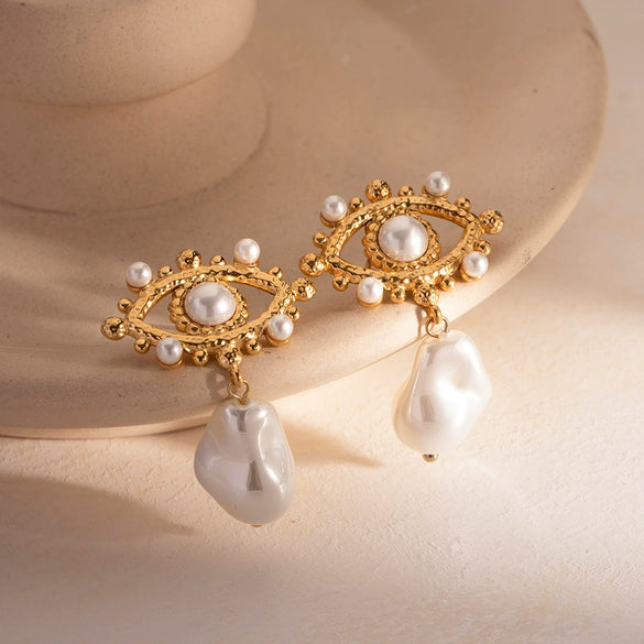 Wholesale Elegant Women's Earrings Stainless Steel 8K Gold Plated Zircon Inlaid With Geometric Devil's Eye Flower Love Combination Electroplated