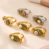Wholesale Elegant Women's Fashion Ring In Stainless Steel With Embossed Flower And Pearl 18K True Gold Electroplated Geometric Shape