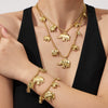Wholesale Elephant And Baby Elephant Pendant Rice Bead Chain Necklace And Bracelet Set Electroplated Stainless Steel Women's Jewelry