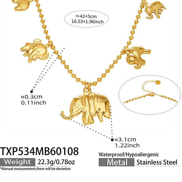 Wholesale Elephant And Baby Elephant Pendant Rice Bead Chain Necklace And Bracelet Set Electroplated Stainless Steel Women's Jewelry