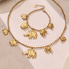 Wholesale Elephant And Baby Elephant Pendant Rice Bead Chain Necklace And Bracelet Set Electroplated Stainless Steel Women's Jewelry