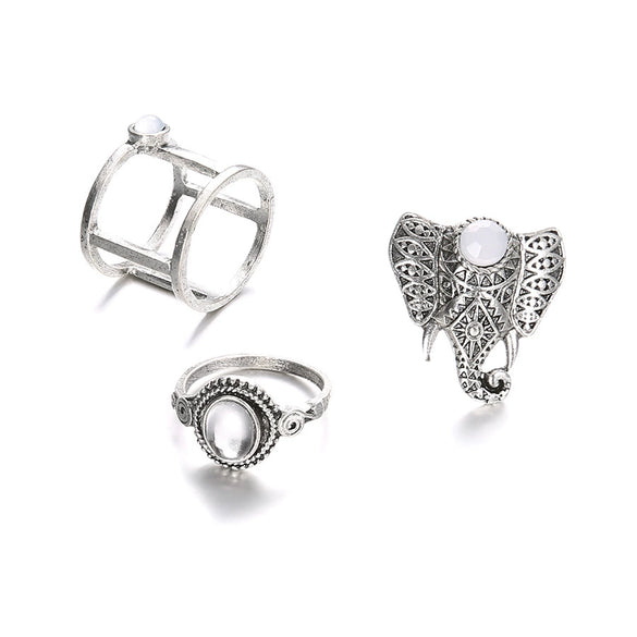 Wholesale Elephant Gem 3 Piece Set Joint Ring Set For Women Alloy Material With Electroplating Geometric Pattern