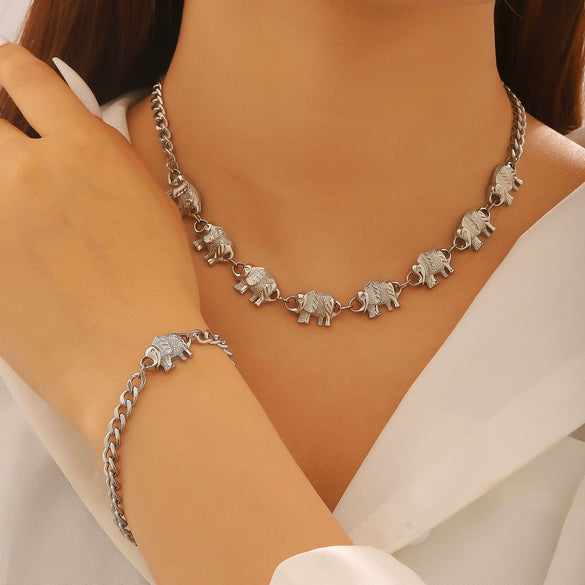 Wholesale Elephant Zinc Alloy Electroplated Necklace And Bracelet Set Women's Jewelry Accessories
