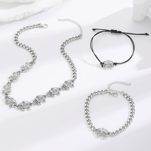 Wholesale Elephant Zinc Alloy Electroplated Necklace And Bracelet Set Women's Jewelry Accessories