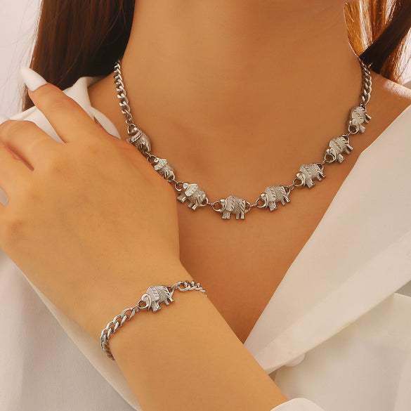 Wholesale Elephant Zinc Alloy Electroplated Necklace And Bracelet Set Women's Jewelry Accessories