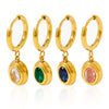 Wholesale Emerald Zircon Earrings Stainless Steel Classic Temperament Simple Oval Pendant With Geometric Pattern Electroplated For Women