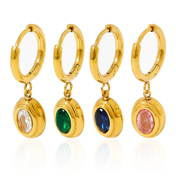 Wholesale Emerald Zircon Earrings Stainless Steel Classic Temperament Simple Oval Pendant With Geometric Pattern Electroplated For Women