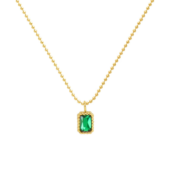 Wholesale Emerald Zircon Microinlay Titanium Steel 18K Gold Plated Necklace For Women