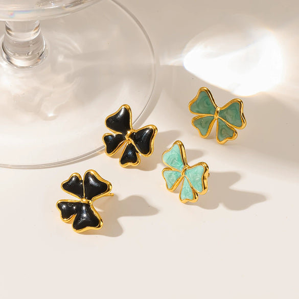 Wholesale Enamel Bow Stainless Steel Earrings For Women