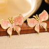 Wholesale Enamel Craft Dripping Oil Sweet Animal Pattern Stainless Steel Butterfly Earrings For Women