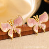 Wholesale Enamel Craft Dripping Oil Sweet Animal Pattern Stainless Steel Butterfly Earrings For Women