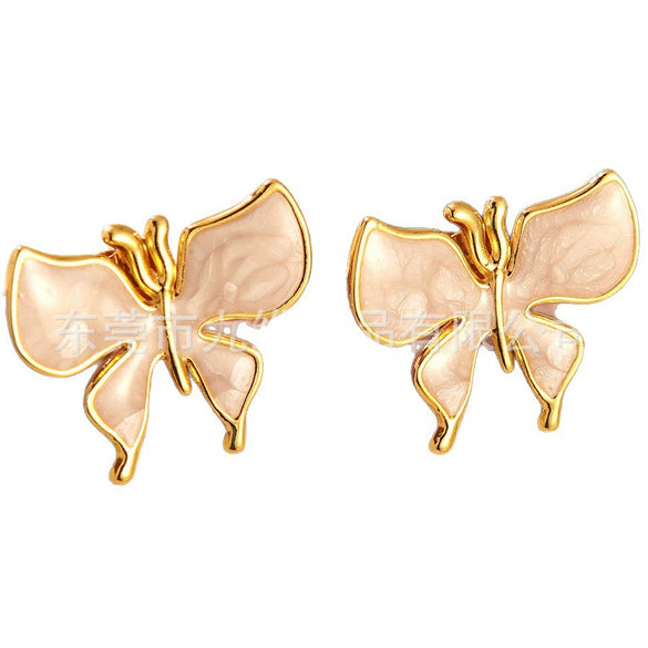 Wholesale Enamel Craft Dripping Oil Sweet Animal Pattern Stainless Steel Butterfly Earrings For Women