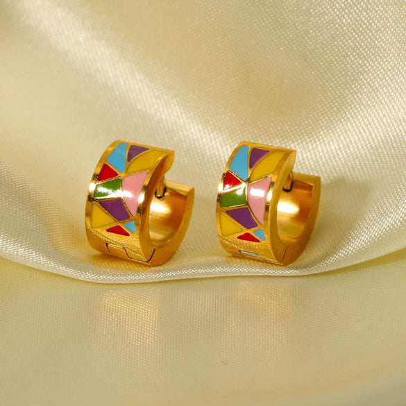 Wholesale Enamel Drop Glaze Stainless Steel Earrings With Bow Pattern 18K Goldplated Vacuum Real Gold Electroplated In Pvd Furnace For Women