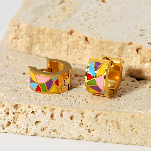 Wholesale Enamel Drop Glaze Stainless Steel Earrings With Bow Pattern 18K Goldplated Vacuum Real Gold Electroplated In Pvd Furnace For Women