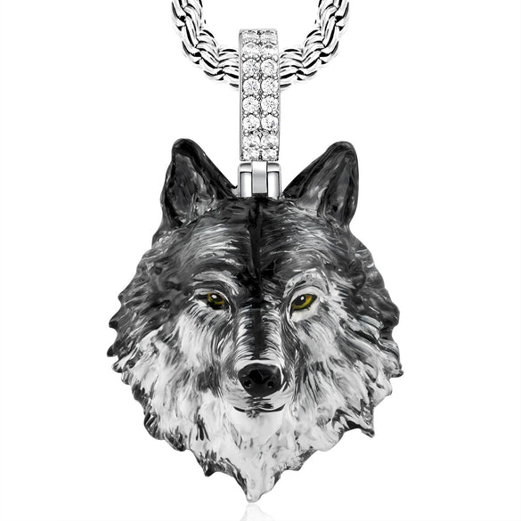 Wholesale Enamel Oildripping Diamondencrusted Wolf Head Animal Pendant Necklace Made Of Copper