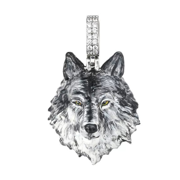 Wholesale Enamel Oildripping Diamondencrusted Wolf Head Animal Pendant Necklace Made Of Copper