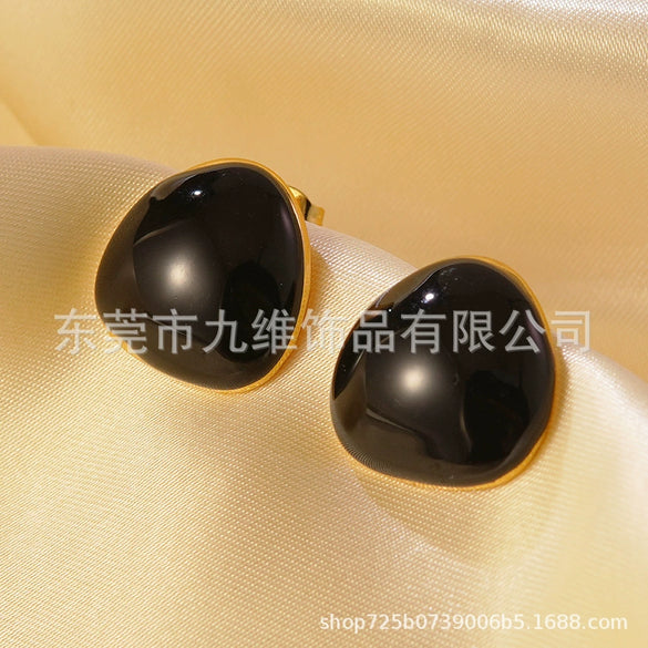 Wholesale Enamel Stainless Steel Geometric Oil Drop Women's Earrings Fresh And Sweet Style