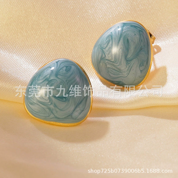 Wholesale Enamel Stainless Steel Geometric Oil Drop Women's Earrings Fresh And Sweet Style