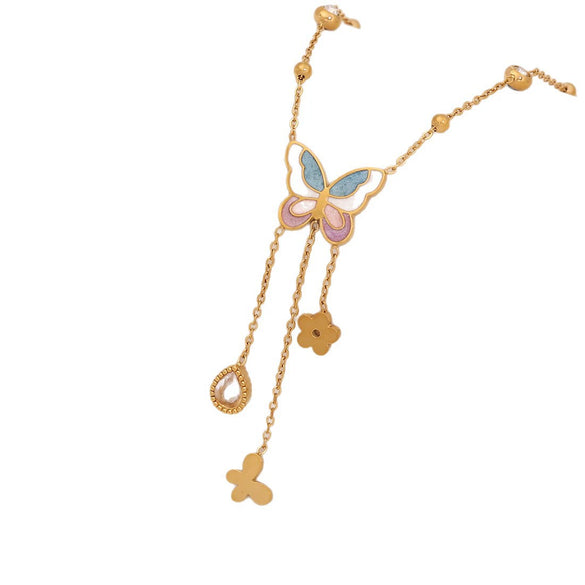 Wholesale Epoxy Colorful Butterfly Stainless Steel Necklace Set With Electroplating O Word Chain For Women