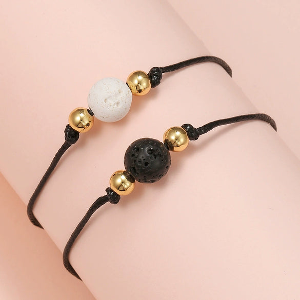 Wholesale Essential Oil Beads Card Bracelet Alloy Geometric Natural Volcanic Stone Women's Woven Bracelet