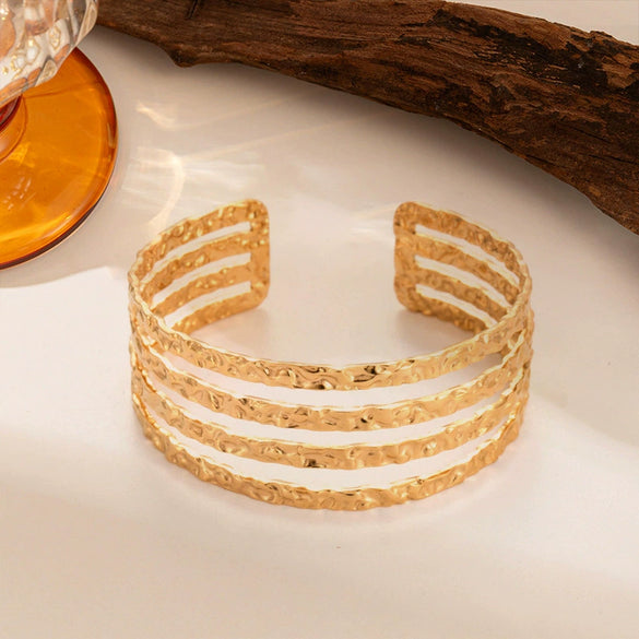 Wholesale Exaggerate Geometric Titanium Steel And Stainless Steel Adjustable Open Bracelet With Electroplating