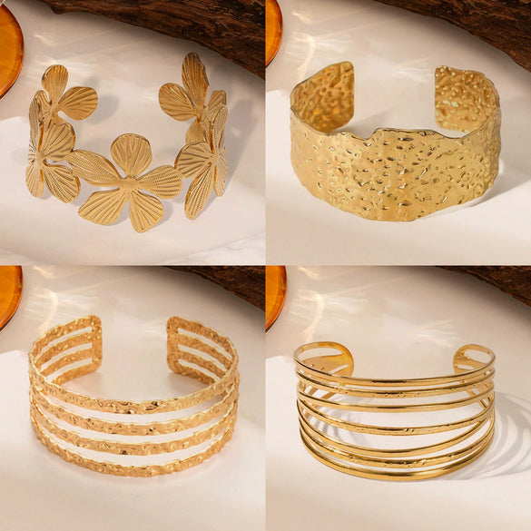 Wholesale Exaggerate Geometric Titanium Steel And Stainless Steel Adjustable Open Bracelet With Electroplating
