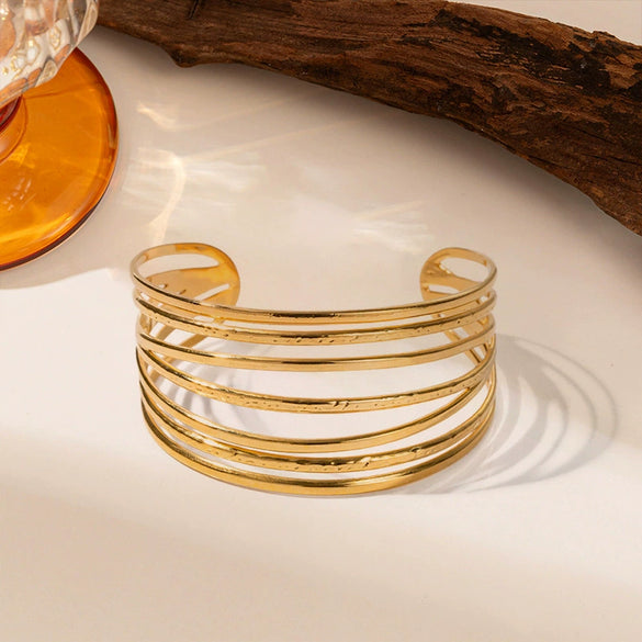 Wholesale Exaggerate Geometric Titanium Steel And Stainless Steel Adjustable Open Bracelet With Electroplating