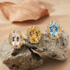 Wholesale Exaggerate Style Flower Shape S925 Sterling Silver Ring Set With Crystal Natural Topaz Citrine Amethyst Jewelry For Women
