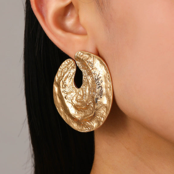 Wholesale Exaggerated Alloy Earrings With Concaveconvex Texture And Geometric Design For Women Electroplated