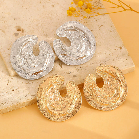 Wholesale Exaggerated Alloy Earrings With Concaveconvex Texture And Geometric Design For Women Electroplated