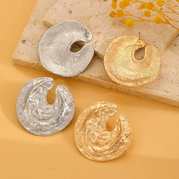 Wholesale Exaggerated Alloy Earrings With Concaveconvex Texture And Geometric Design For Women Electroplated
