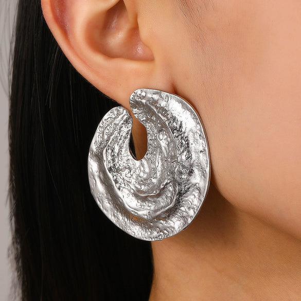 Wholesale Exaggerated Alloy Earrings With Concaveconvex Texture And Geometric Design For Women Electroplated