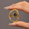 Wholesale Exaggerated Big Round Diamond Shaped Ring With Czech Big Diamond Copper Plated Real Gold Geometric Style Electroplating For Women