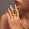 Wholesale Exaggerated Big Round Diamond Shaped Ring With Czech Big Diamond Copper Plated Real Gold Geometric Style Electroplating For Women