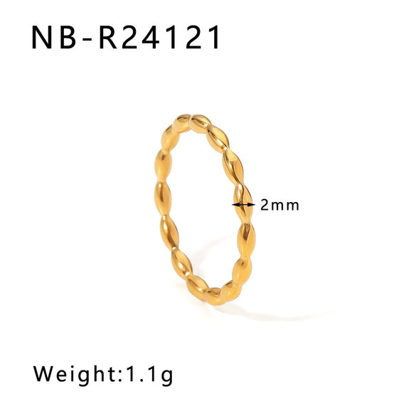 Wholesale Exaggerated Bump Irregular Geometric Stainless Steel Ring With Leaf Wave Geometric Pattern Electroplated