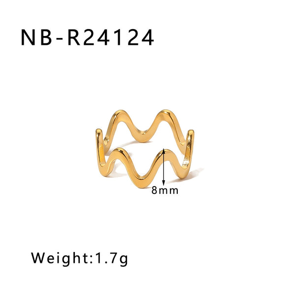 Wholesale Exaggerated Bump Irregular Geometric Stainless Steel Ring With Leaf Wave Geometric Pattern Electroplated