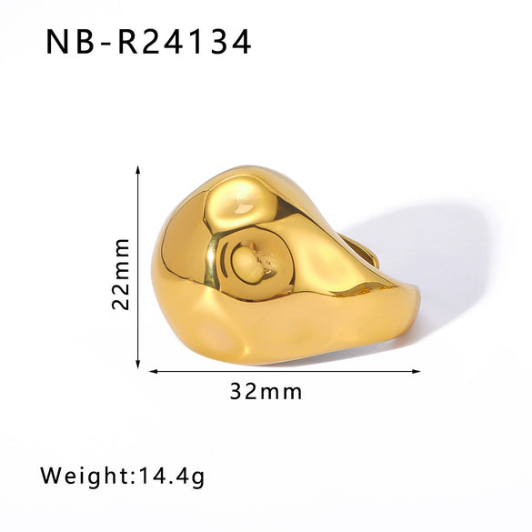 Wholesale Exaggerated Bump Irregular Geometric Stainless Steel Ring With Leaf Wave Geometric Pattern Electroplated