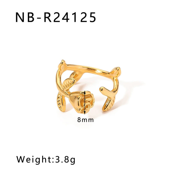Wholesale Exaggerated Bump Irregular Geometric Stainless Steel Ring With Leaf Wave Geometric Pattern Electroplated
