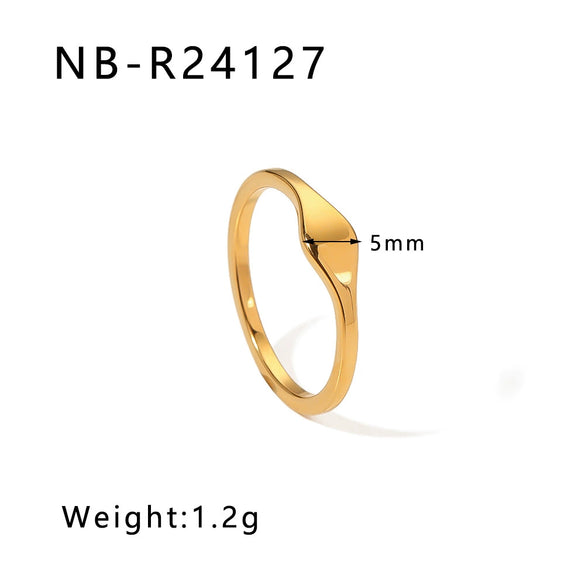 Wholesale Exaggerated Bump Irregular Geometric Stainless Steel Ring With Leaf Wave Geometric Pattern Electroplated